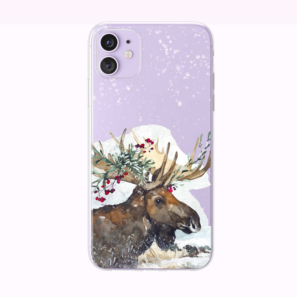 Festive Holiday Moose purple iPhone Case from Tiny Quail