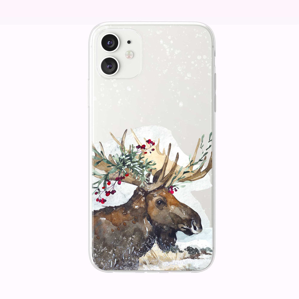 Festive Holiday Moose white iPhone Case from Tiny Quail