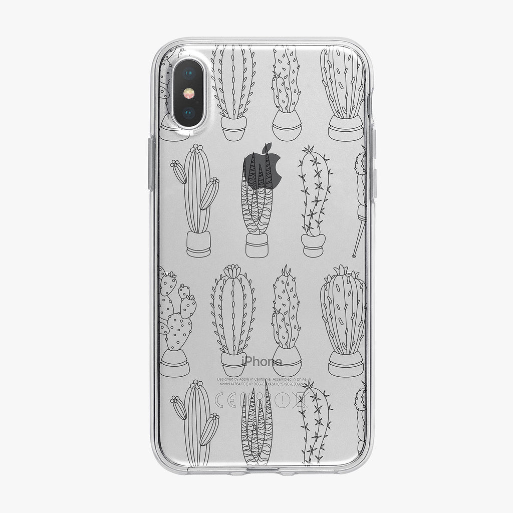 Black and White Cactus Pattern clear iPhone Case by Tiny Quail