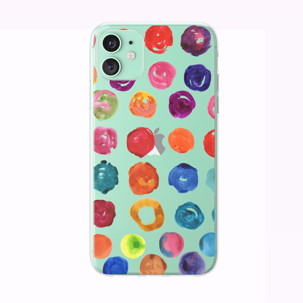 Colorful Watercolor Circles green iPhone Case from Tiny Quail