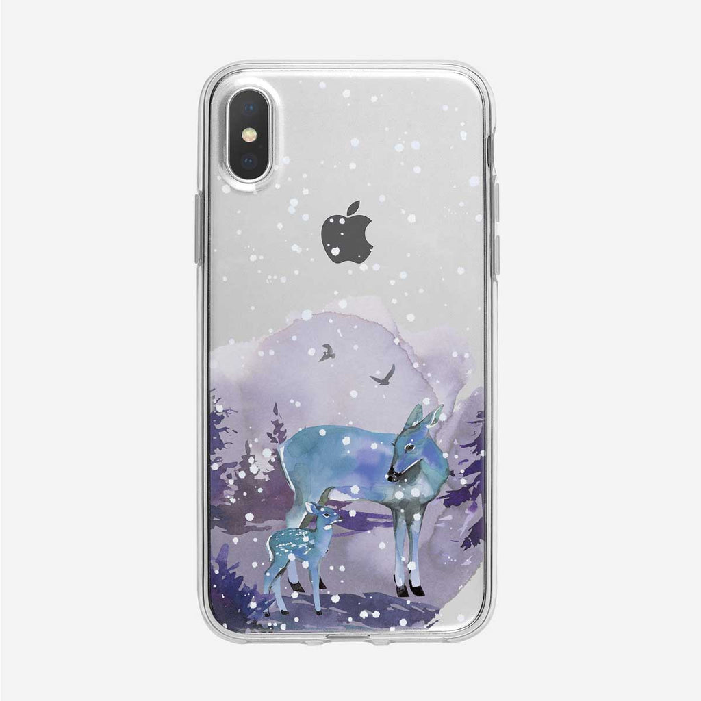 Blue Deer with Fawn and Snow iPhone Case from Tiny Quail