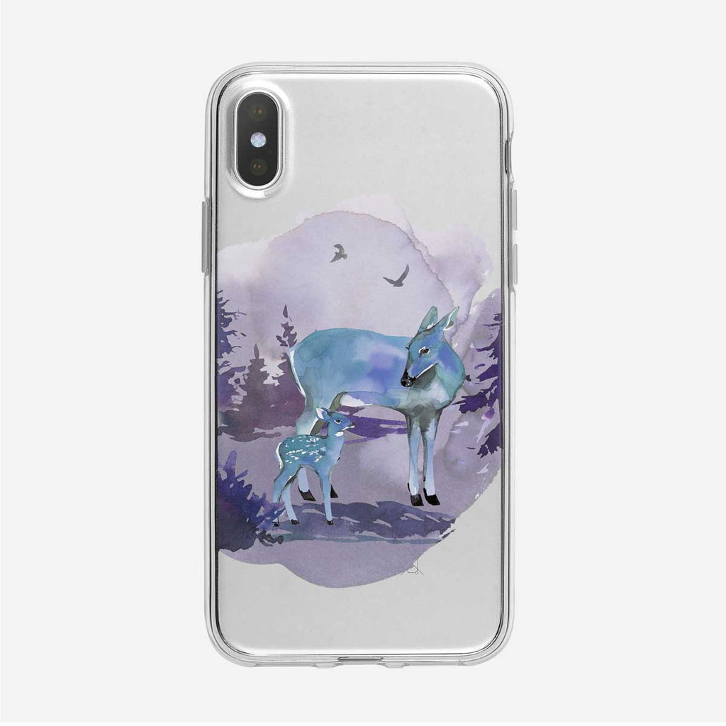 Blue Deer with Fawn iPhone Case from Tiny Quail