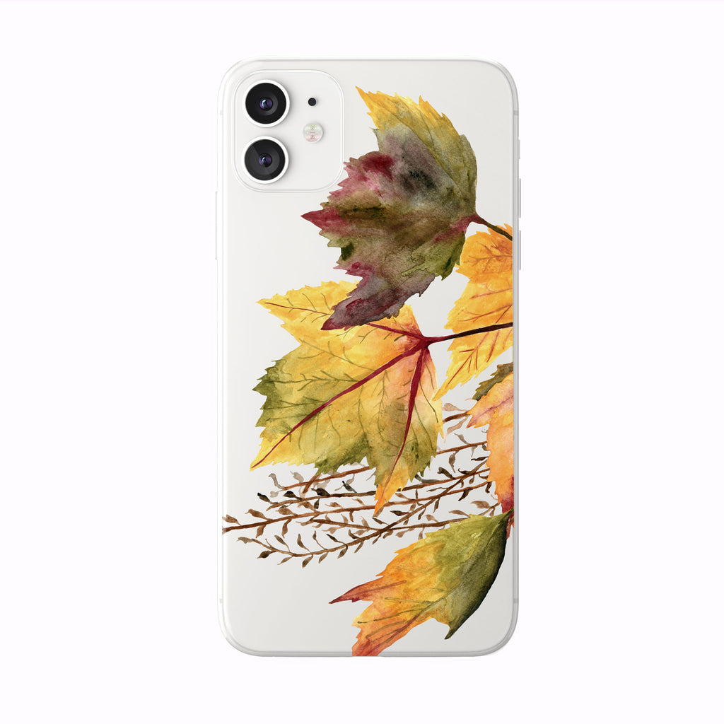 Colorful Fall Leaves on white iPhone Case from Tiny Quail