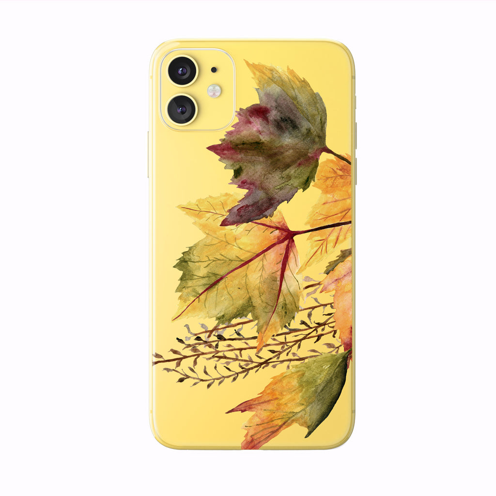 Colorful Fall Leaves on yellow iPhone Case from Tiny Quail
