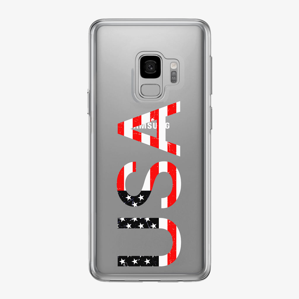 American Flag with USA Text Clear Samsung Galaxy Phone Case by Tiny Quail