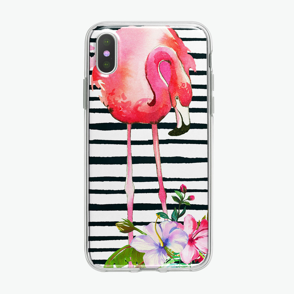 Floral Flamingo with Stripes iPhone Case from Tiny Quail