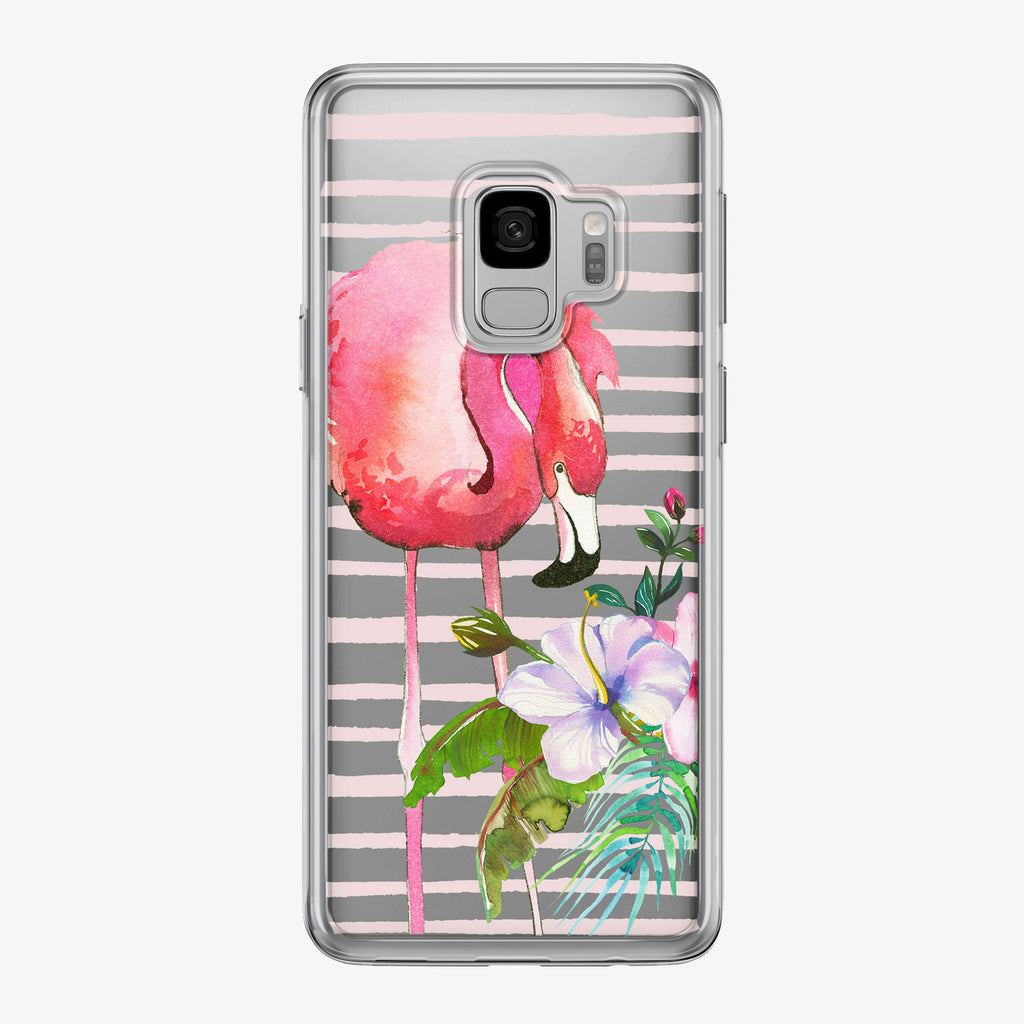 Floral Flamingo Stripes Clear Samsung Galaxy Phone Case from Tiny Quail