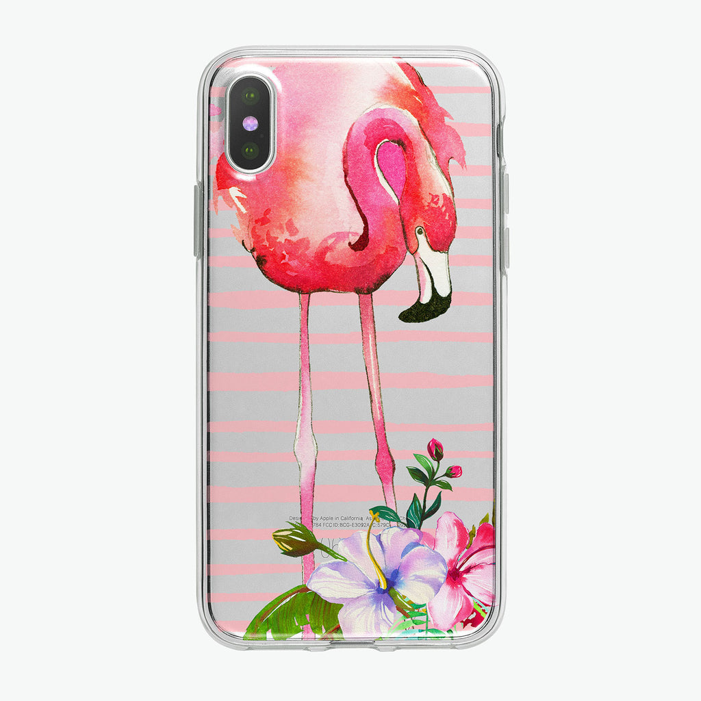Floral Flamingo Pink Stripes Clear iPhone Case from Tiny Quail