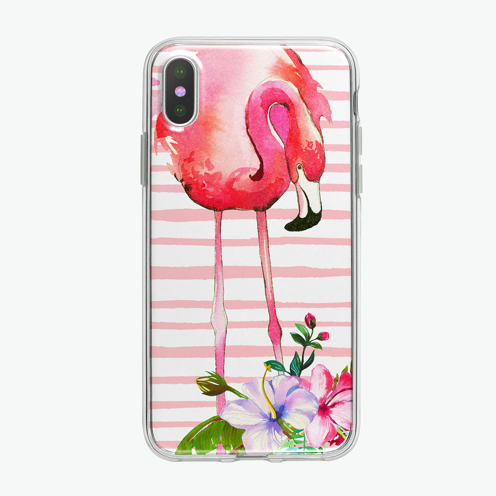 Floral Flamingo Pink Stripes iPhone Case from Tiny Quail