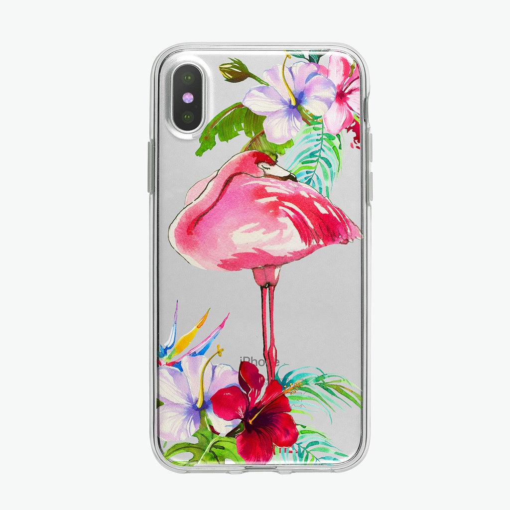 Cute Tropical Floral Flamingo Clear iPhone Case from Tiny Quail