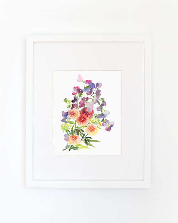 Sweet Dahlias Watercolor Archival Wall Art Print by Yao Cheng Design 