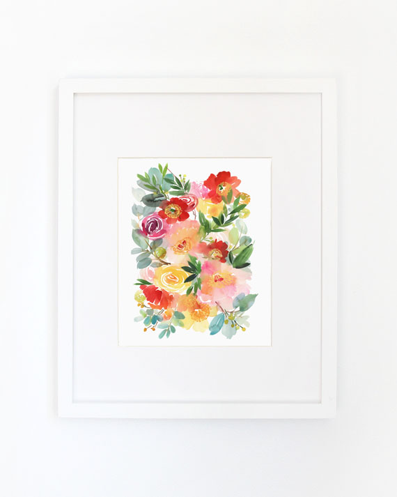 Peonies & Poppies Alike Watercolor Archival Wall Art Print, Yao Cheng