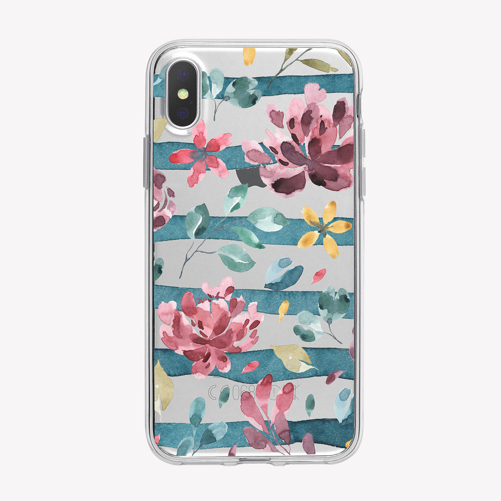 Blue Striped Floral Clear iPhone Case from Tiny Quail
