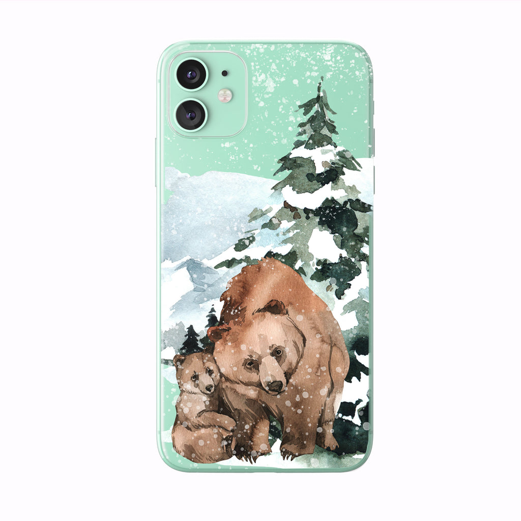 green Mountain Forest Bear and Cub iPhone Case from Tiny Quail