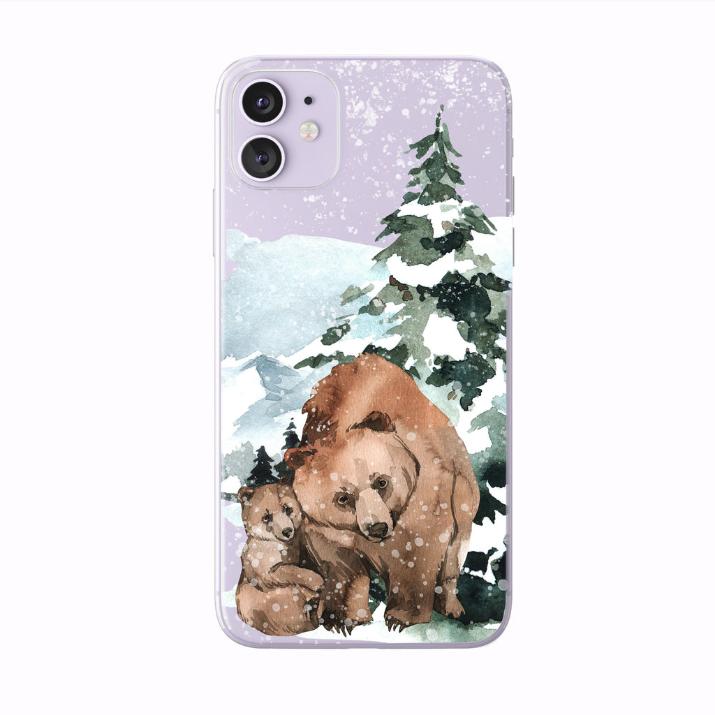 purple Mountain Forest Bear and Cub iPhone Case from Tiny Quail