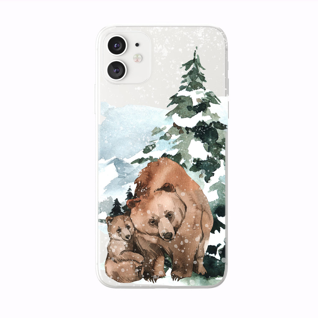 white Mountain Forest Bear and Cub iPhone Case from Tiny Quail