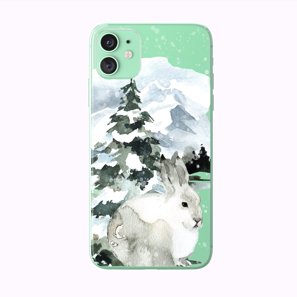 green Mountain Forest Snow Bunny iPhone Case from Tiny Quail