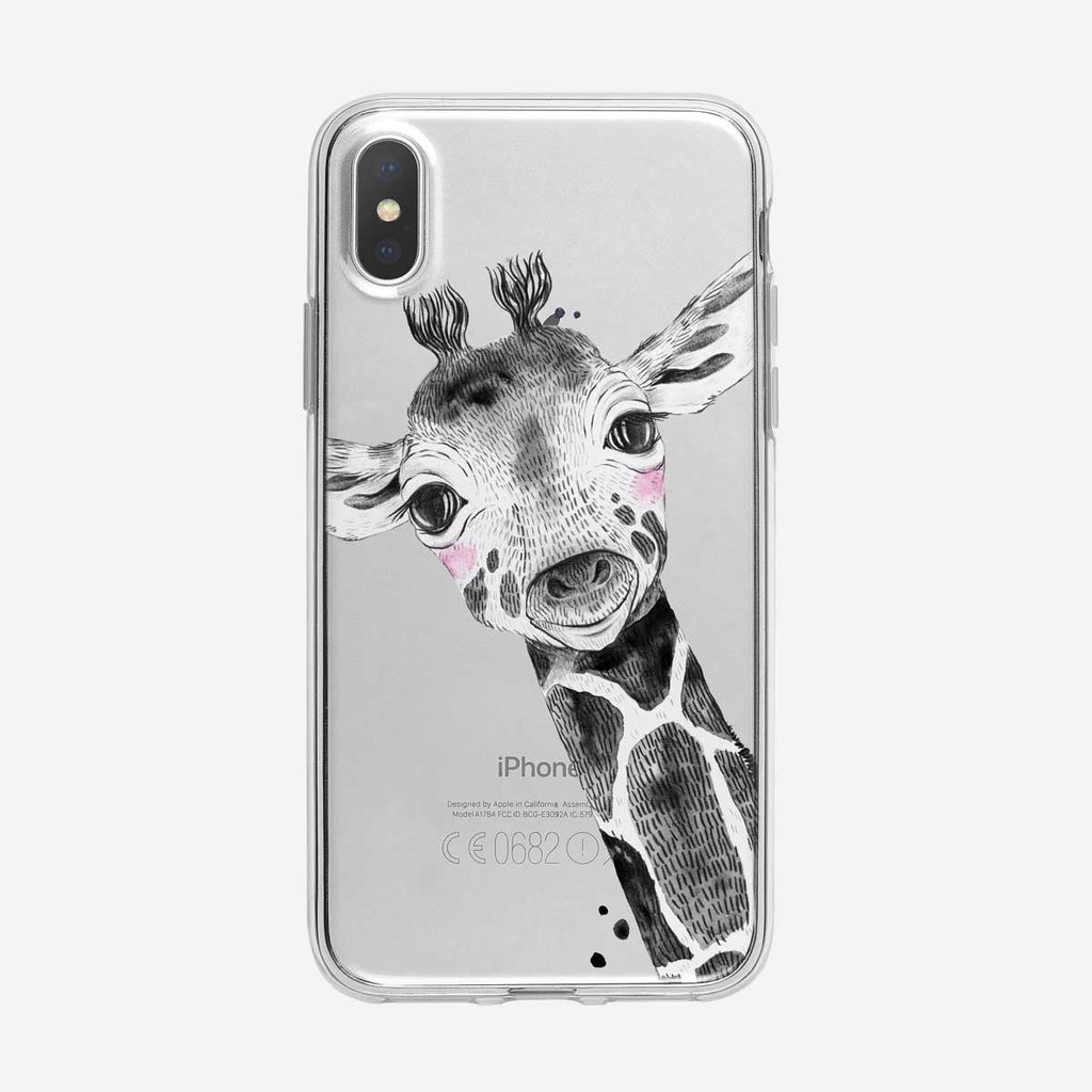 Pink Cheeked B&W Baby Giraffe Clear iPhone Case from Tiny Quail