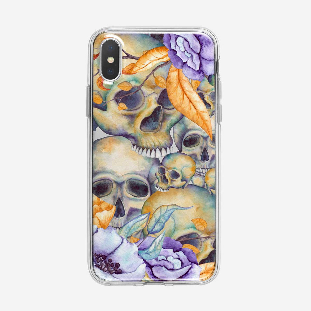 Watercolor Floral and Skulls Pattern iPhone Case From Tiny Quail