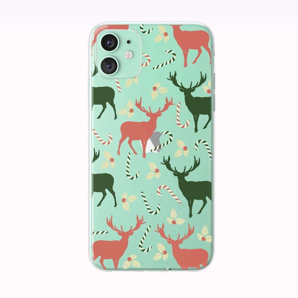 Deer and Candy Cane Pattern green iPhone Case from Tiny Quail
