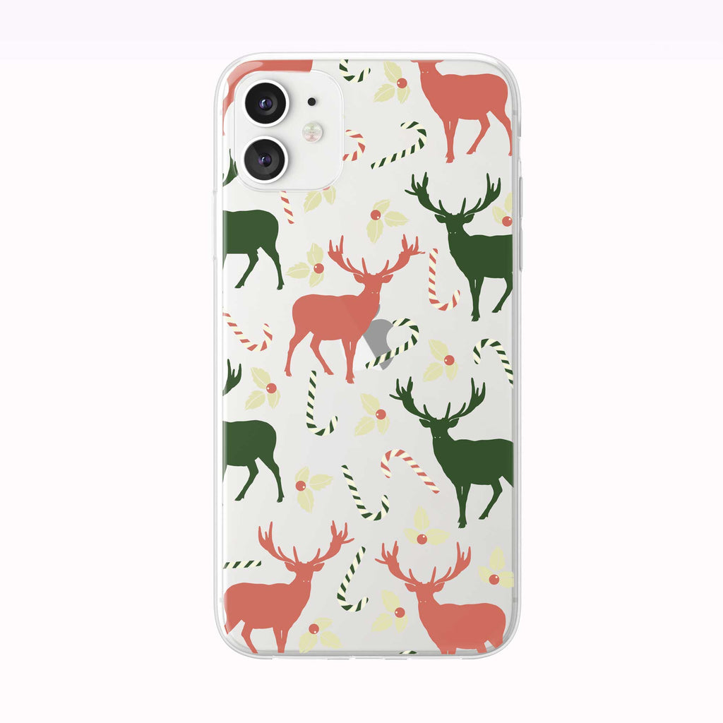 Deer and Candy Cane Pattern white iPhone Case from Tiny Quail