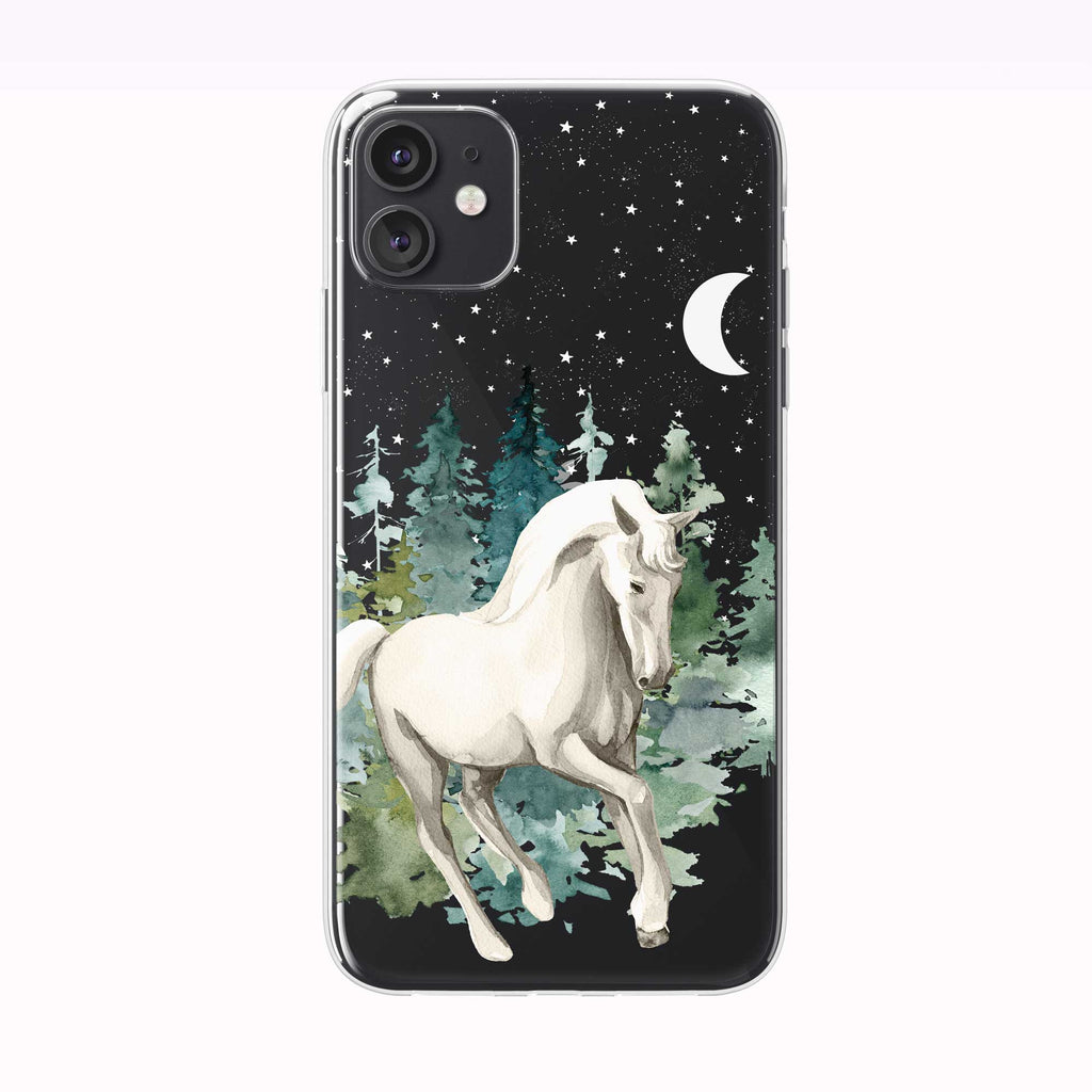 Mystical Nighttime Forest Horse Black iPhone Case from Tiny Quail