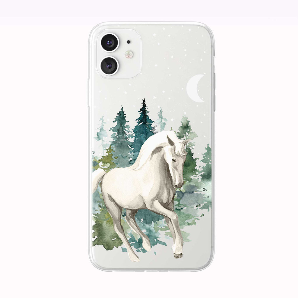 Mystical Nighttime Forest Horse White iPhone Case from Tiny Quail