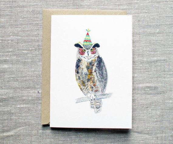 Owl with Birthday Hat Unique Birthday Card From Snoogs and Wilde