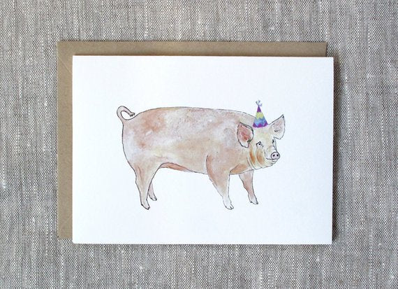 Pig With Birthday Hat Unique Birthday Card From Snoogs and Wilde