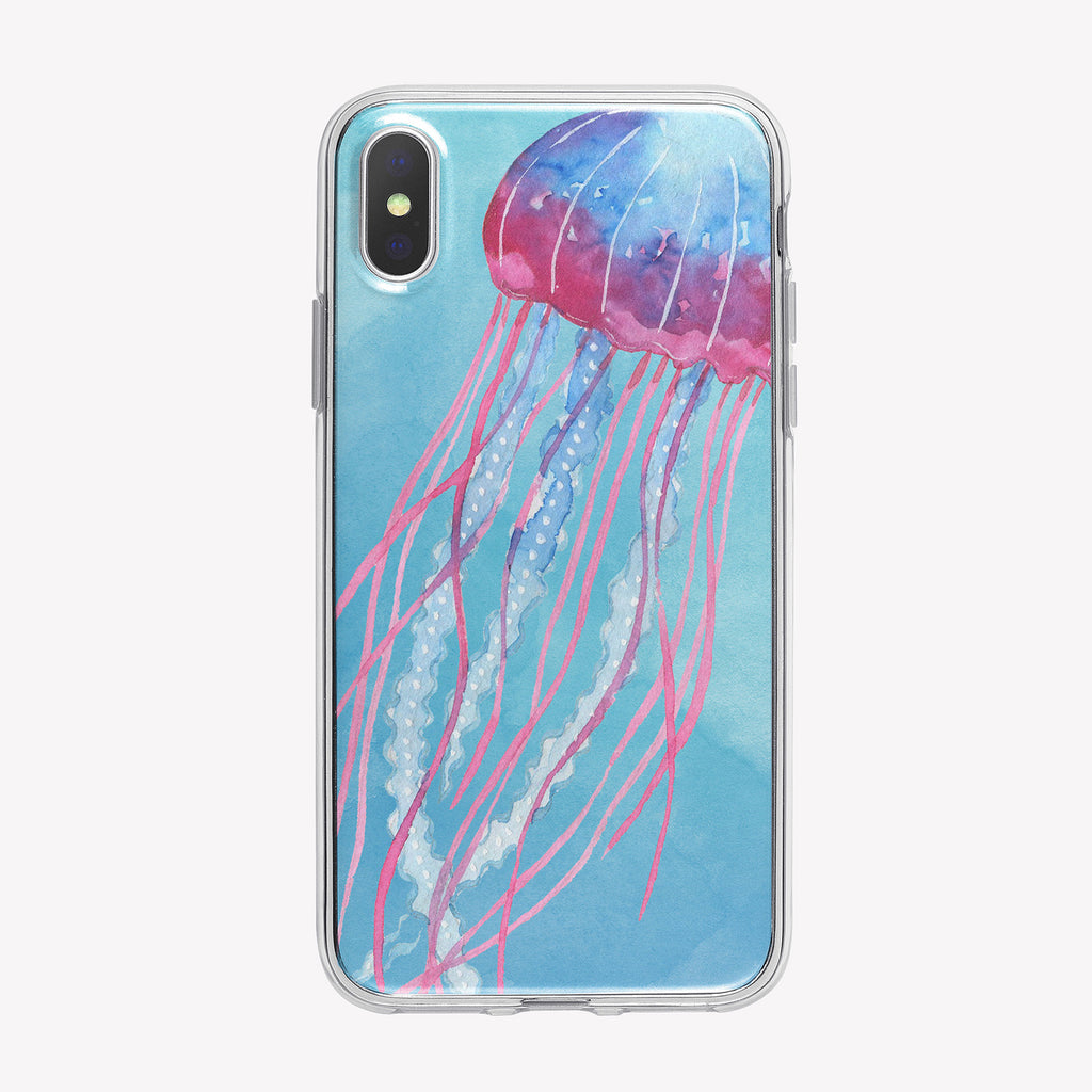Colorful Jellyfish on Blue iPhone Case from Tiny Quail
