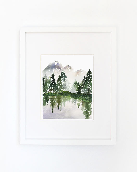 Evergreens On A Lake Archival Wall Art Print by Yao Cheng Design