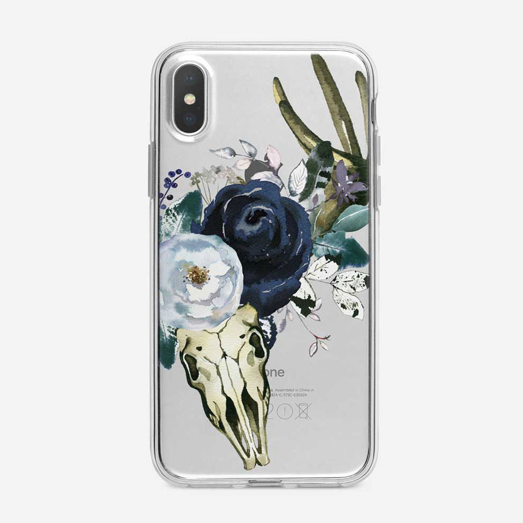 Large Boho Floral Skull Clear iPhone Case from Tiny Quail