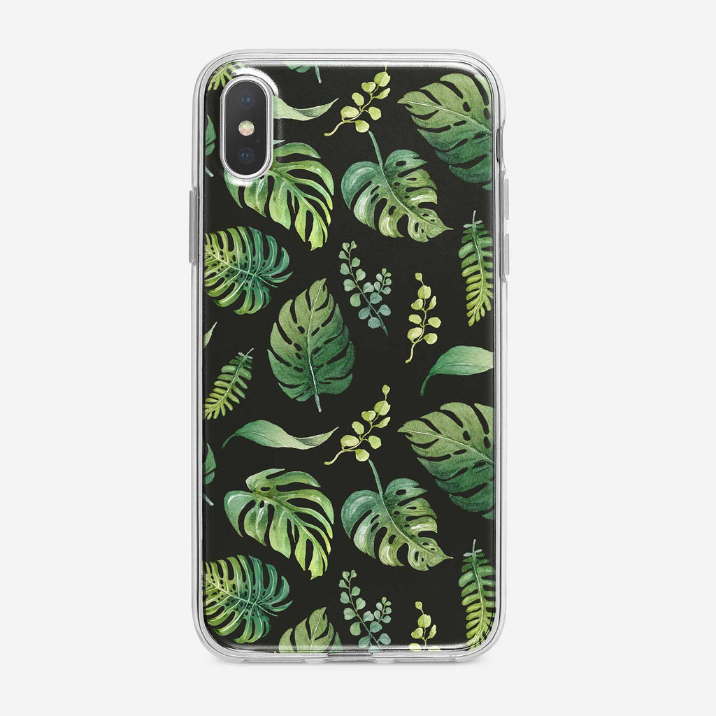 Watercolor Tropical Leaves on Black iPhone Case from Tiny Quail.