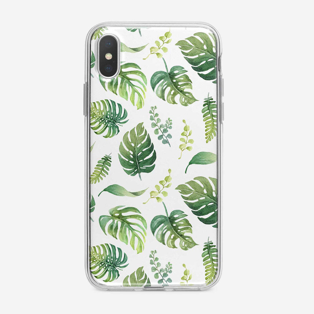 Watercolor Tropical Leaves on White iPhone Case from Tiny Quail.