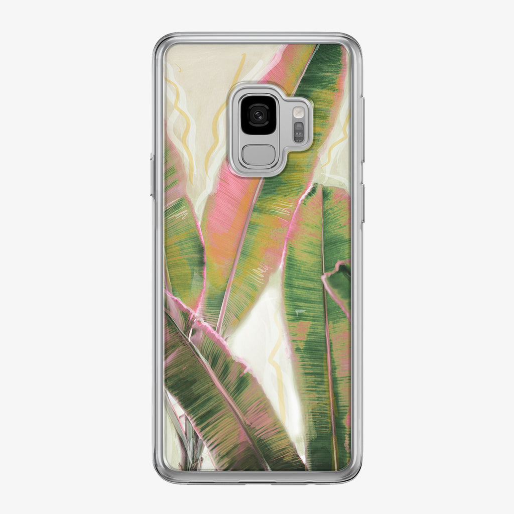 Pink and Green Tropical Leaves Samsung Galaxy Phone Case by Tiny Quail