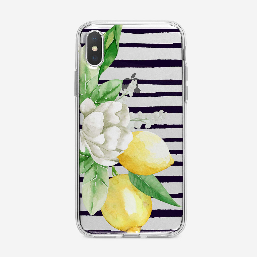 Floral Lemon Branch Striped iPhone Case by Tiny Quail