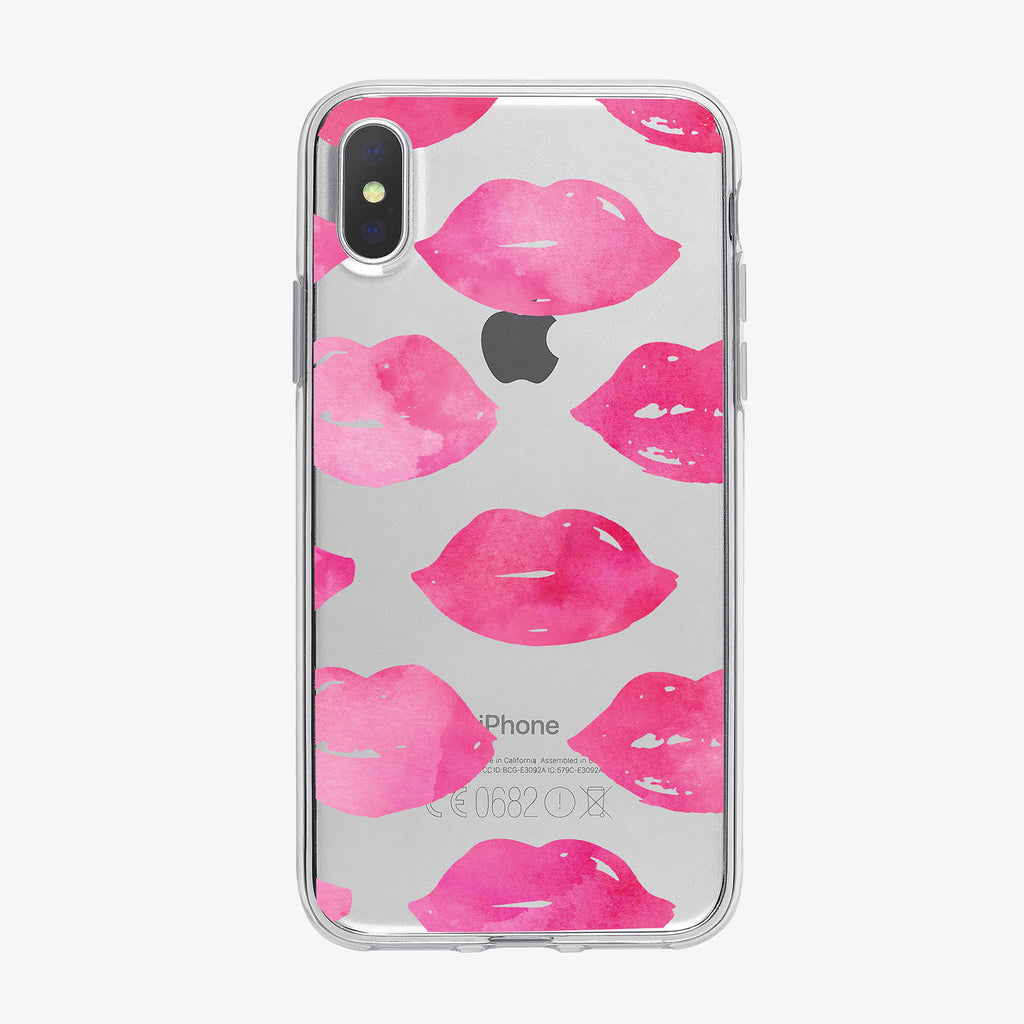 Pink Lips Pattern Clear iPhone Case from Tiny Quail