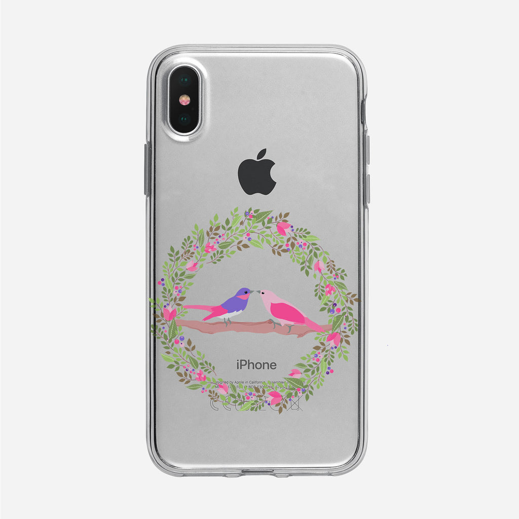 Colorful Love Birds Wreath iPhone Case by Tiny Quail