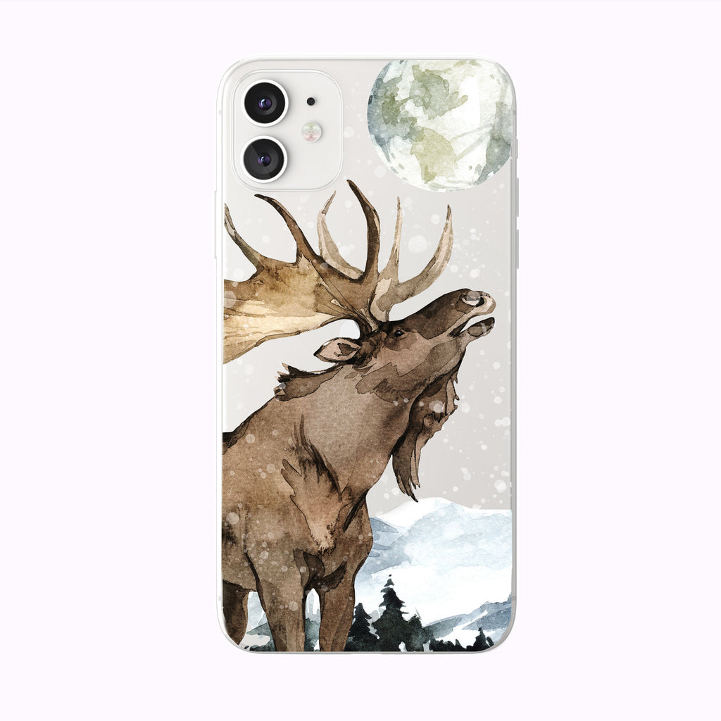 White Snowing Forest Moose iPhone Case from Tiny Quail