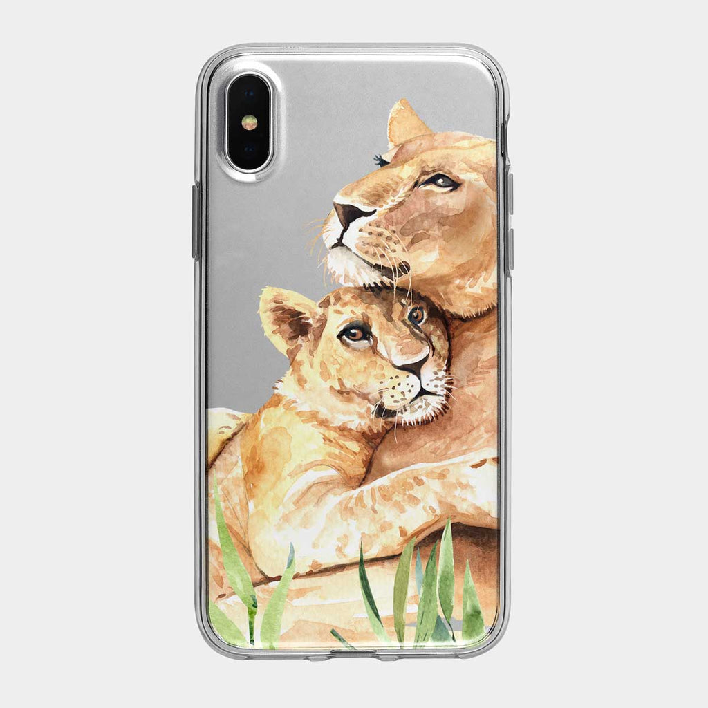 Mother Lioness and Cub iPhone Case From Tiny Quail