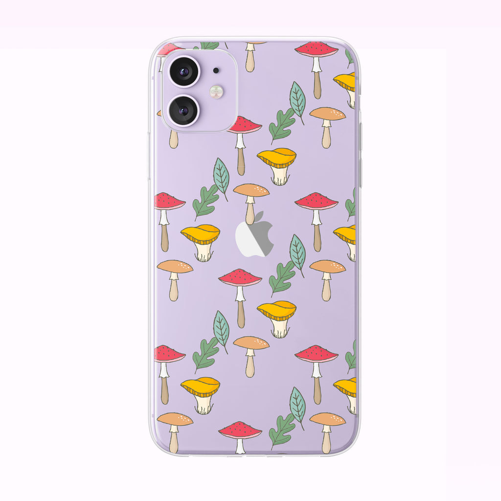 Mushroom and Forest Leaves Pattern Purple iPhone Case from Tiny Quail
