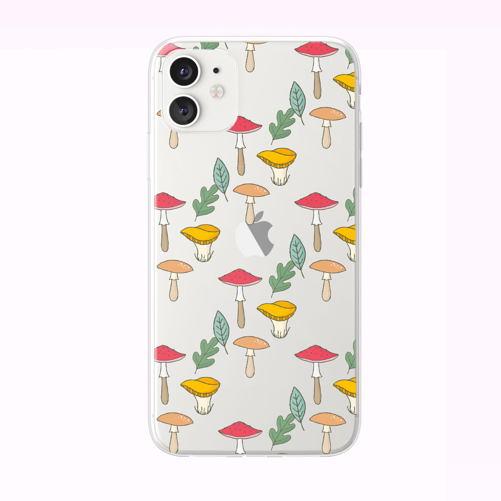 Mushroom and Forest Leaves Pattern iPhone Case from Tiny Quail