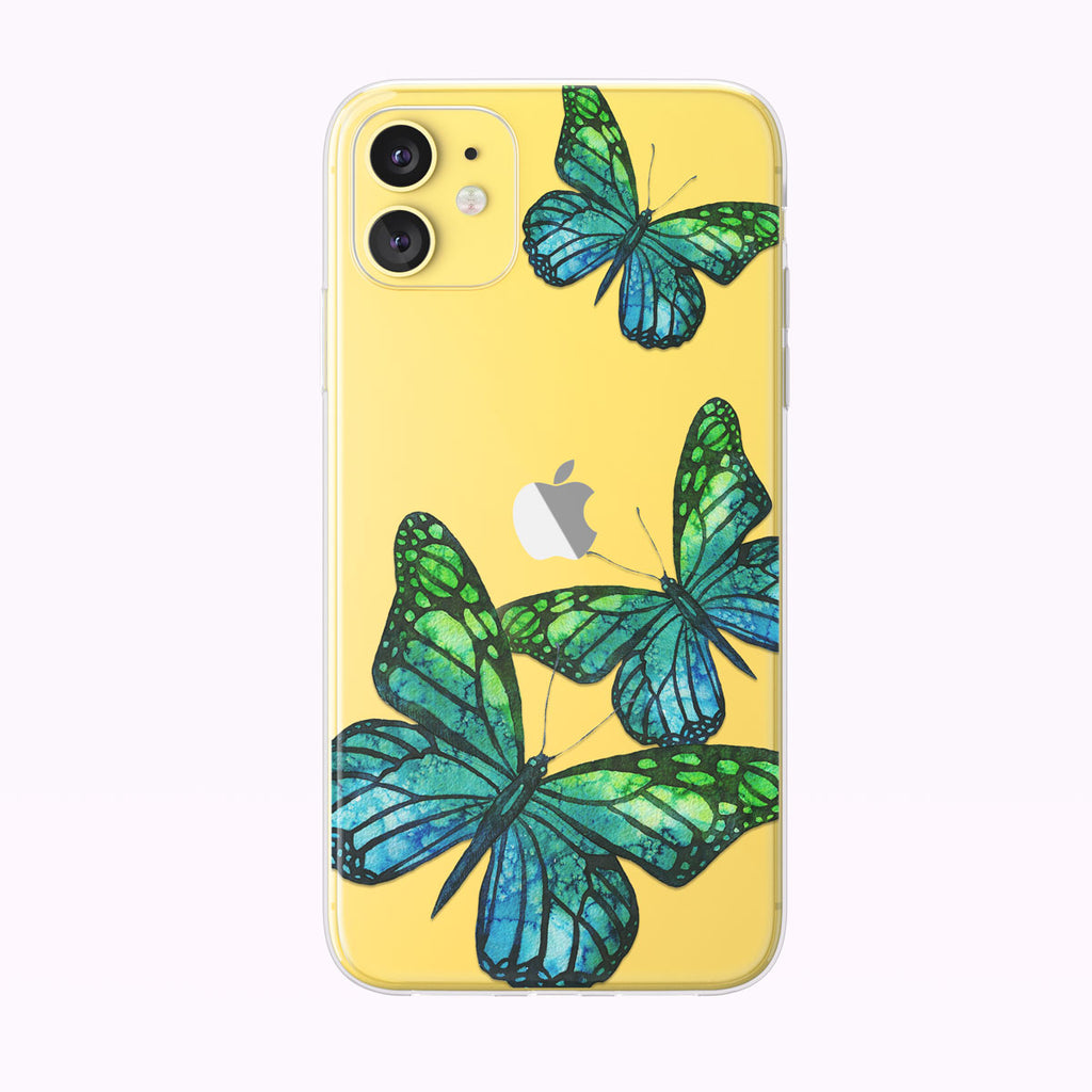 Blue and Green Soaring Butterflies iPhone Case from Tiny Quail