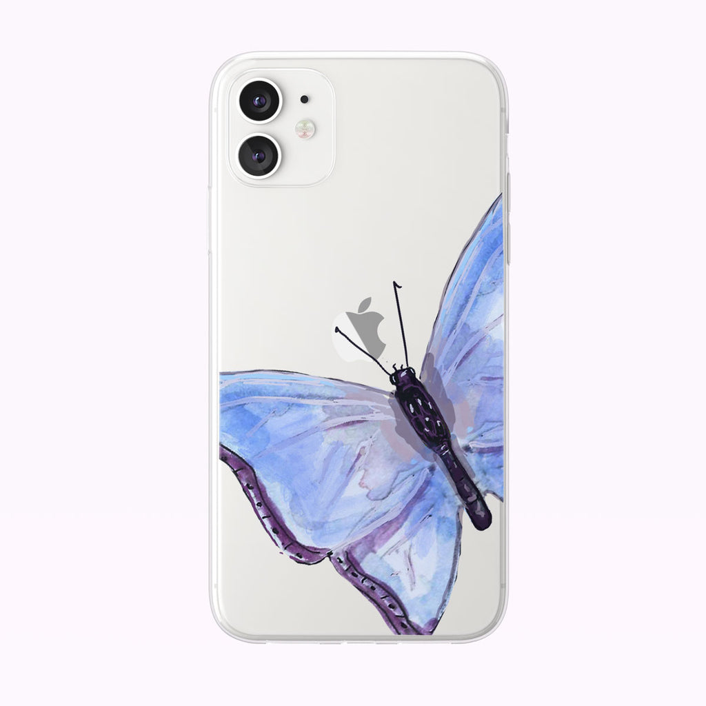 Blue Watercolor Butterfly iPhone Case by Tiny Quail on white-case