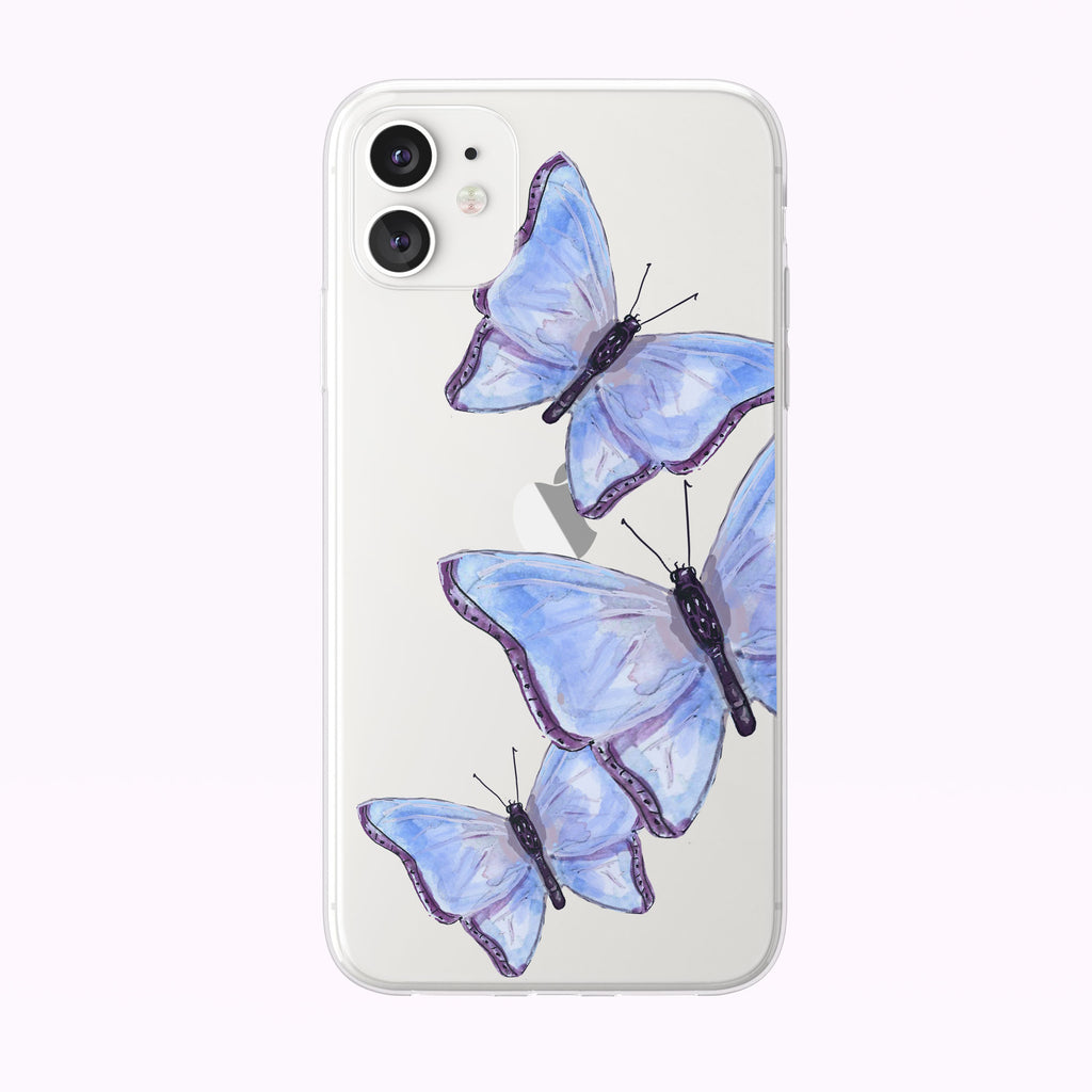 Blue Watercolor Butterfly Trio iPhone Case by Tiny Quail