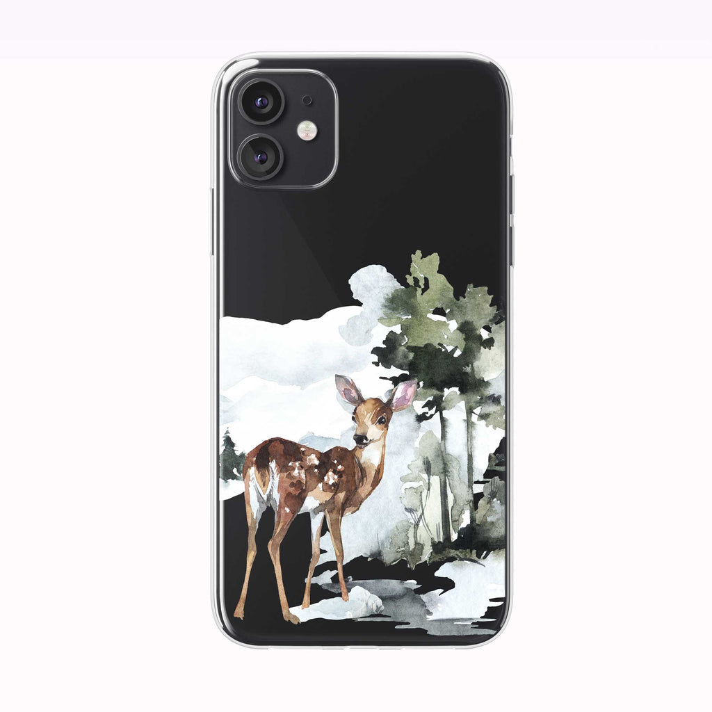 Watercolor Forest Fawn black iPhone Case from Tiny Quail