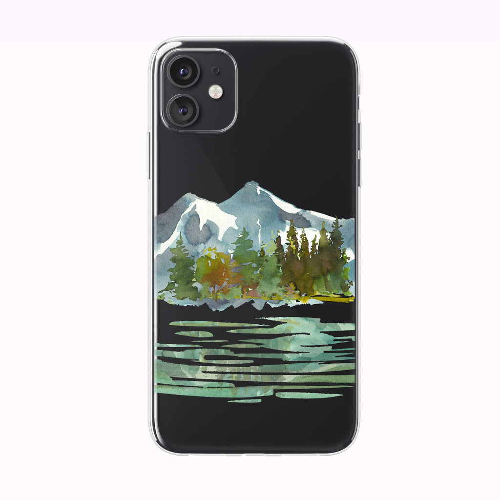 Reflective Mountain Lake black iPhone Case from Tiny Quail