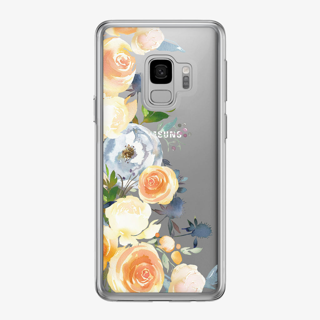Orange Rose Peonies Clear Samsung Galaxy Phone Case from Tiny Quail