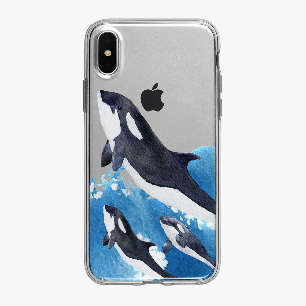 Breaching Orca Pod Clear iPhone Case from Tiny Quail