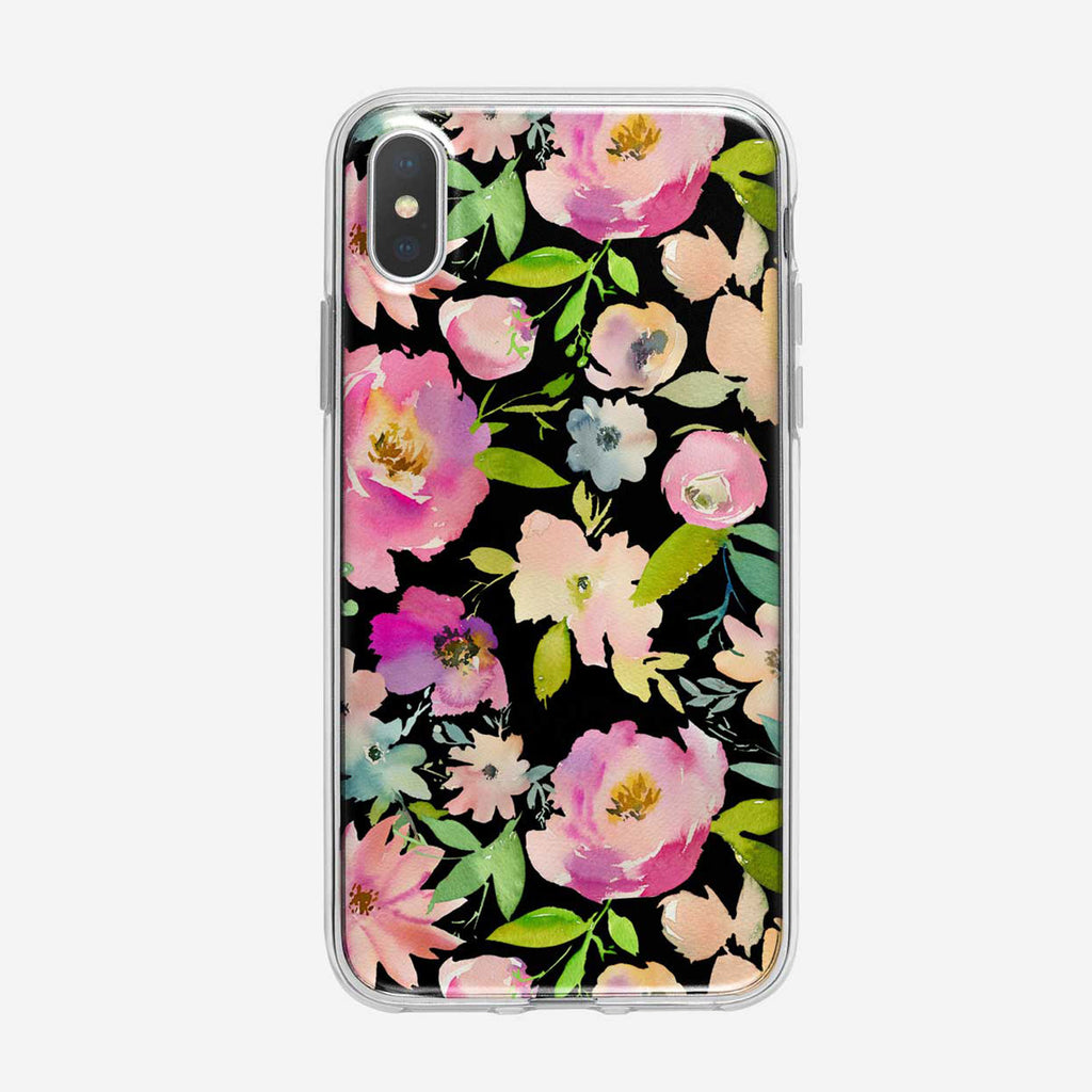 Lavish Floral Pattern on Black Clear iPhone Case From Tiny Quail